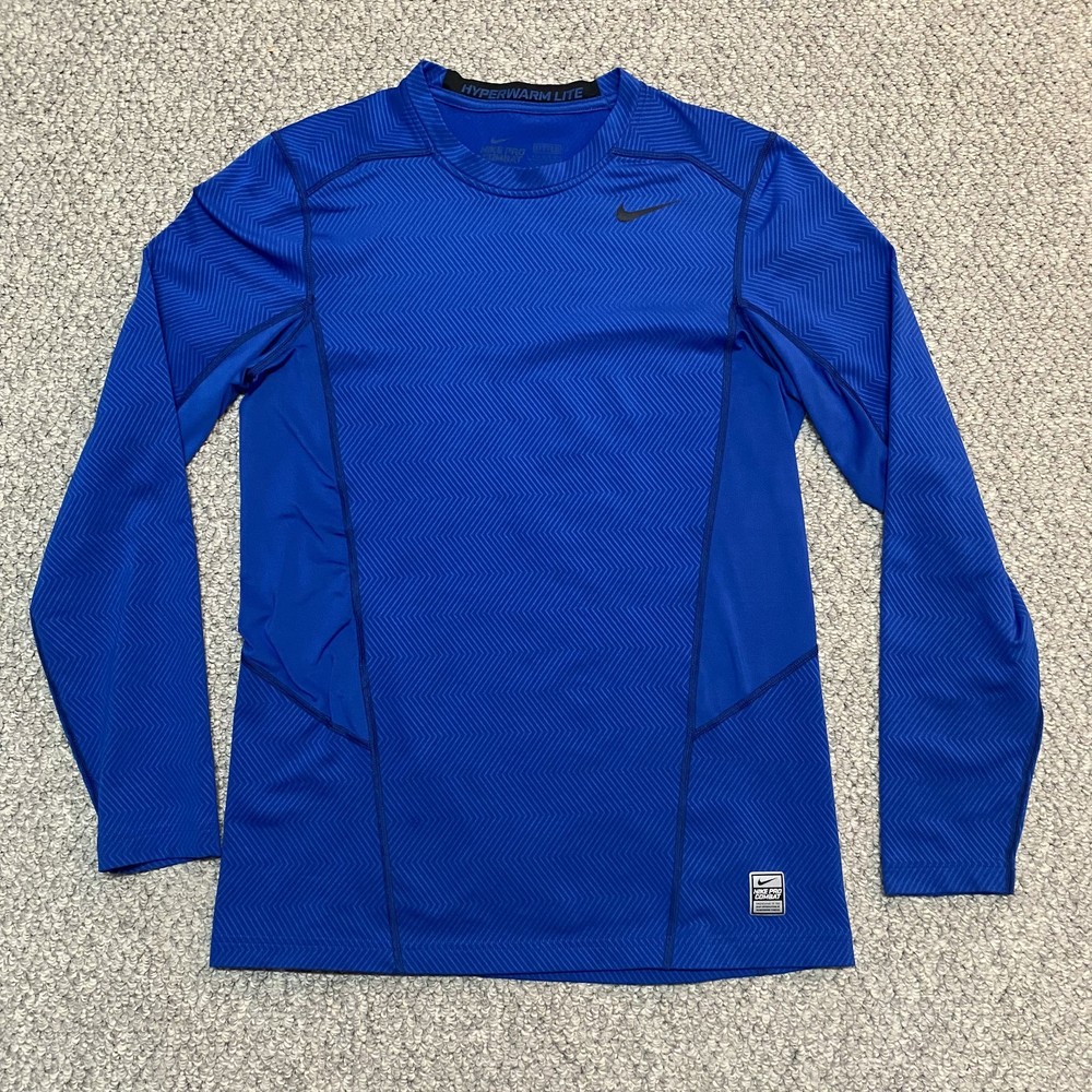Nike Pro Combat Shirt Mens Medium Blue Hyperwarm Lite Long Sleeve Athletic