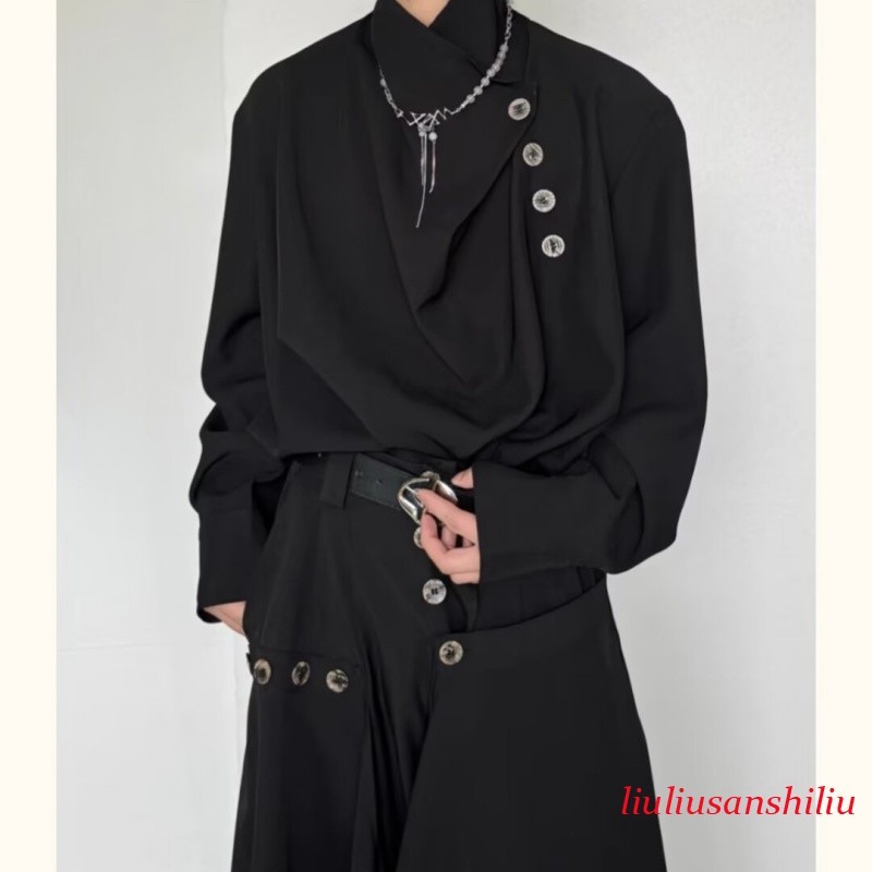 Men's Fashion Long Sleeve Loose Shirt Casual Retro Tops Unisex Blouses