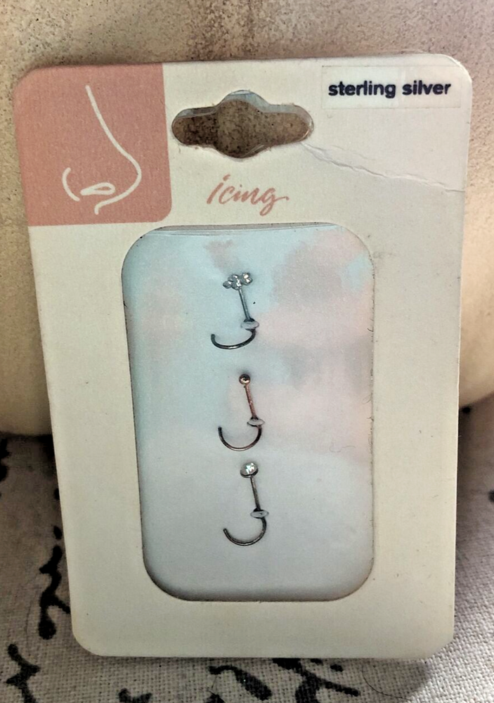icing Sterling Silver Nose Ring 3 pack - Brand New!
