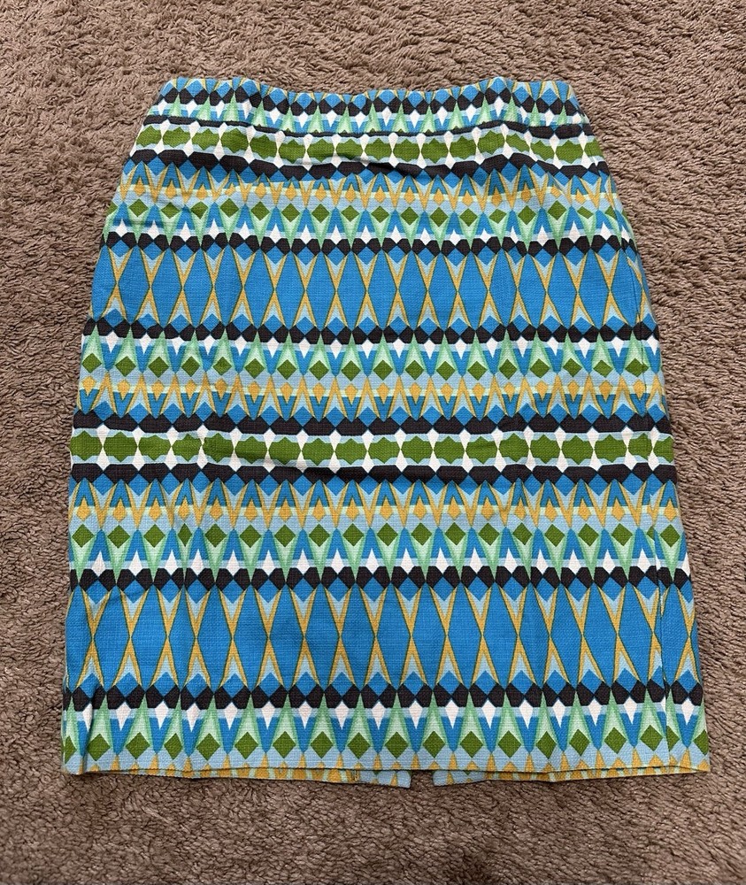 J.Crew Women's Green Cotton Mini Pencil Skirt Size 4 with Slit & Lining