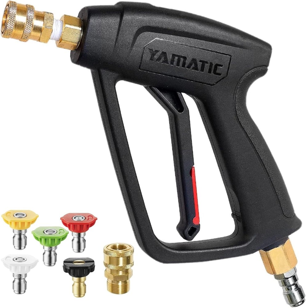 YAMATIC Short Pressure Washer Gun with Swivel Brass 3/8 Quick Connector for Powerful Cleaning