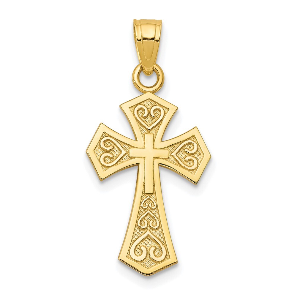 10K Yellow Gold Reversible Cross Charm Pendant 0.78gm L-25 mm, W-13mm
