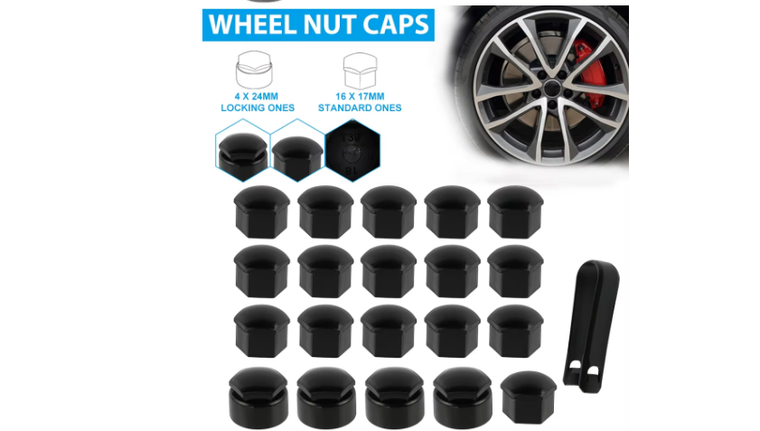 20-Pack 17mm Black Wheel Nut Caps Compatible with Peugeot 106 206 406 Models