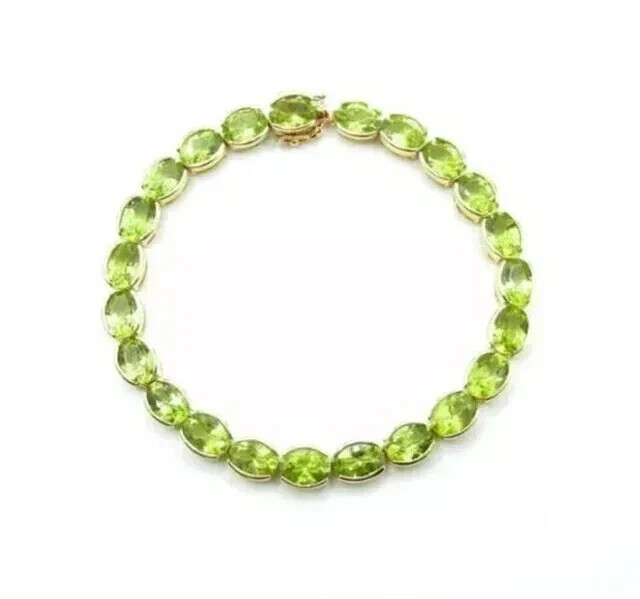 8CT Oval Cut Lab Peridot Tennis Bracelet in 14K Yellow Gold Plated 7.5 Inches