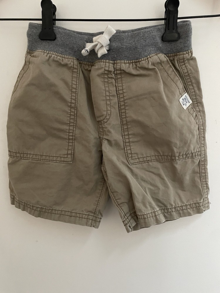 Carter's Kid Boy Adjustable Waist Rib-Knit 100% Cotton Pull On Shorts Beige Sz 5
