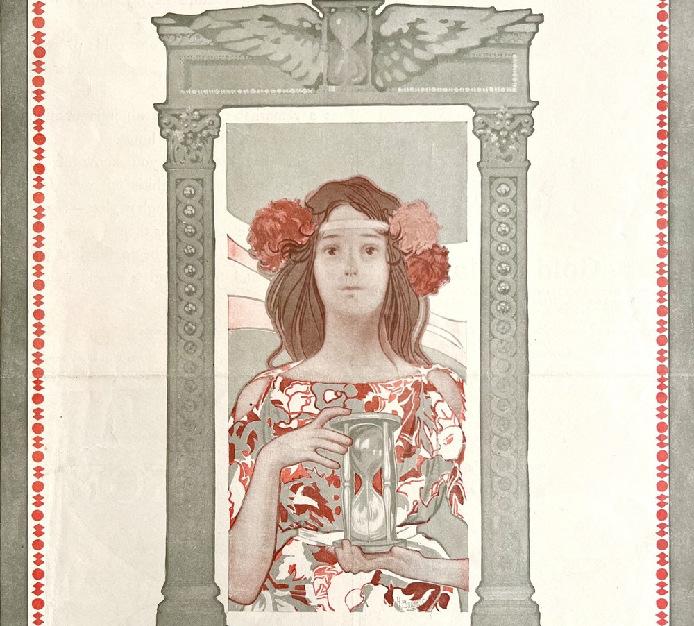 1902 New Years Day Cover Lithograph Victorian Woman Hourglass Art DWCC6-image