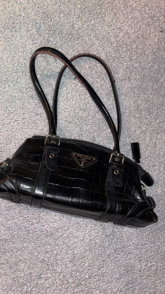 Prada Black Leather Shoulder Bag with Gold Logo