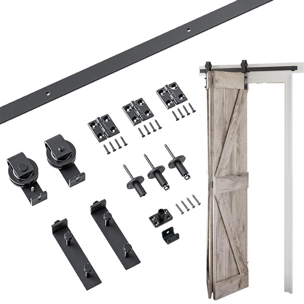 36 or 64 Inch Sliding Barn Door Hardware Kit for Modern Closet with Foldable Track Rail
