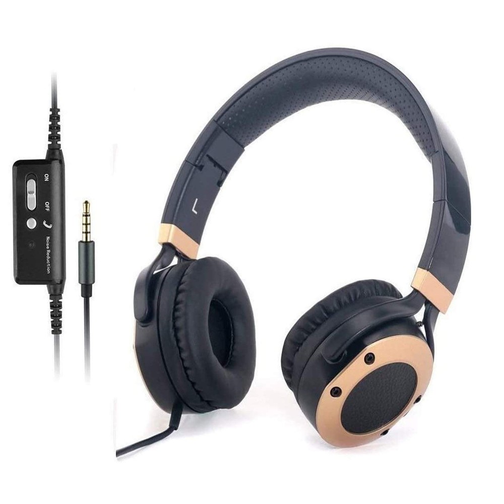 Active Noise Cancelling Headphones with Microphone and Airplane Adapter, Fold...