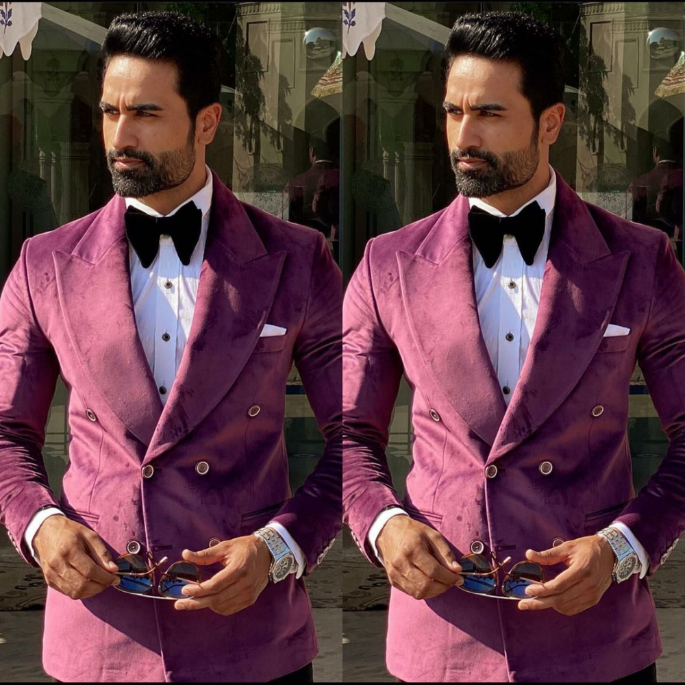 Pink Velvet Men's Suit for Prom Banquet Formal Tuxedo Jacket Peak Lapel Wedding