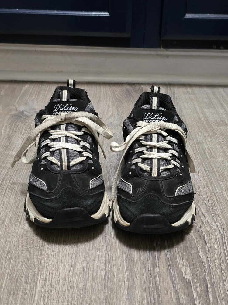 Skechers Womens D'Lites Black Athletic Sneakers Shoes Lace Up Size 9