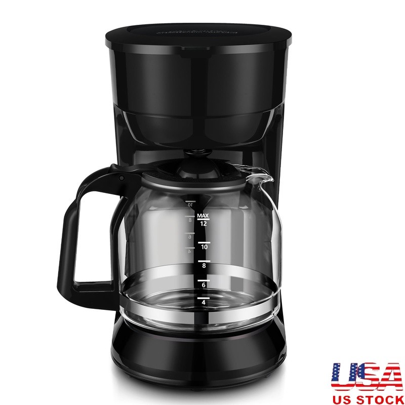 Black 12-Cup Coffee Maker W/ Removable Filter Auto Keep Warm Anti-Drip Function