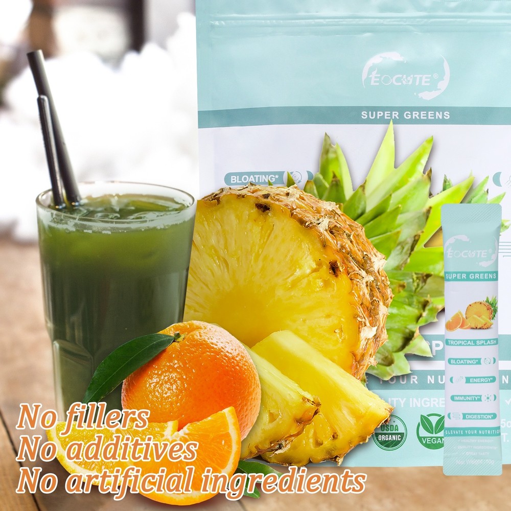 Super GREEN Powder Bloating Relief Gut Health  & More Tropical Splash 30 packs