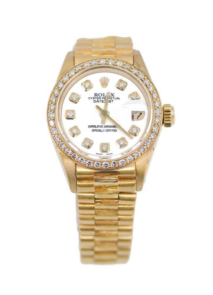 Rolex Datejust 6927 18K Yellow Gold Bark Finish Diamond Dial Watch