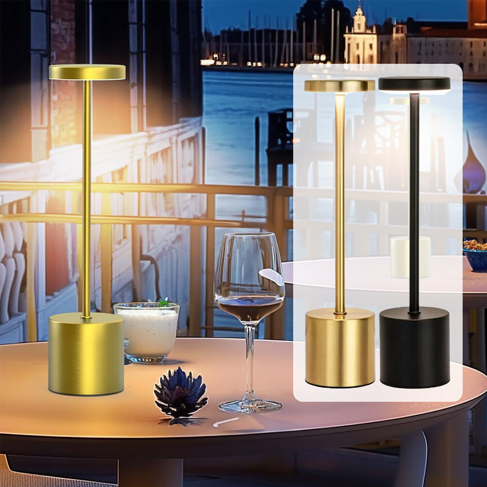 Metal Table Desk Lamp Touch Control Dimmable Night Light Rechargeable Cordless