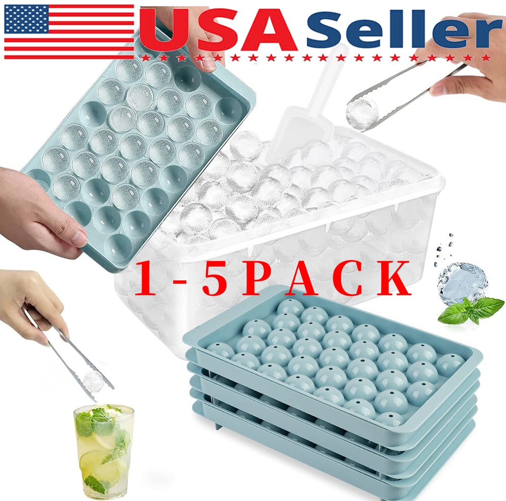 DIY Round Ice Cube Ball Maker PP Tray Silicone Sphere Mold Bar Whiskey Cocktails