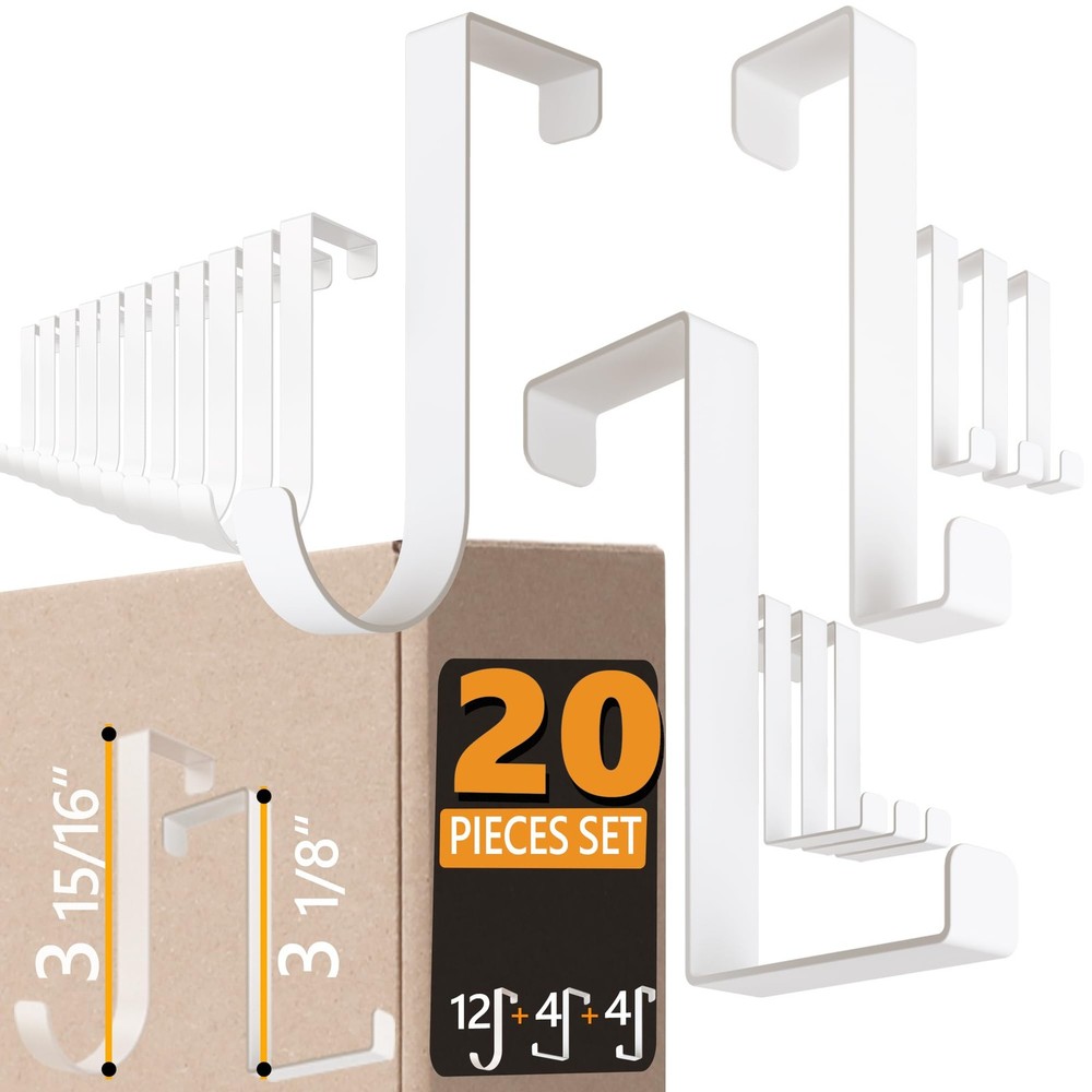 Over The Door Hooks, Set of 20, Stainless Steel - 12 x Coat Hanger J-Shaped, ...