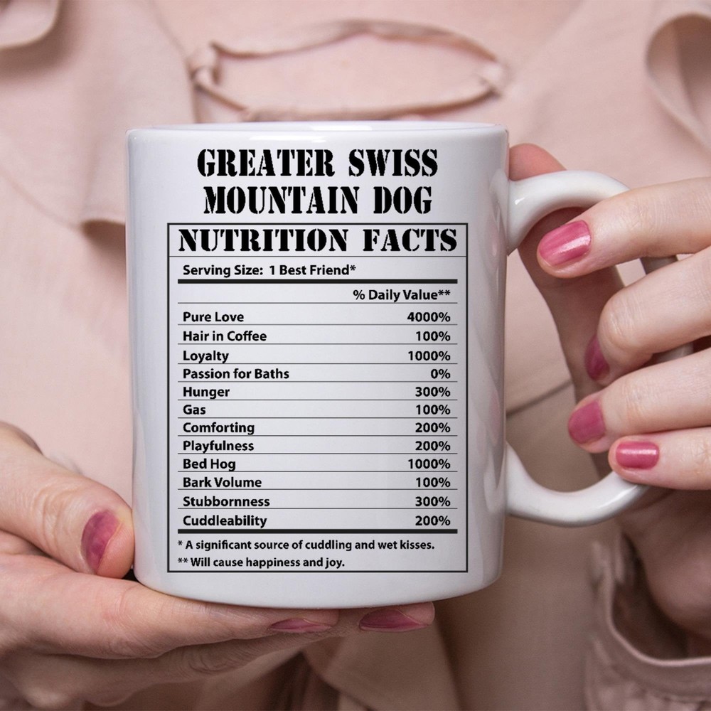 Funny Swiss Mountain Dog Coffee Mug With Nutritional Facts Design  