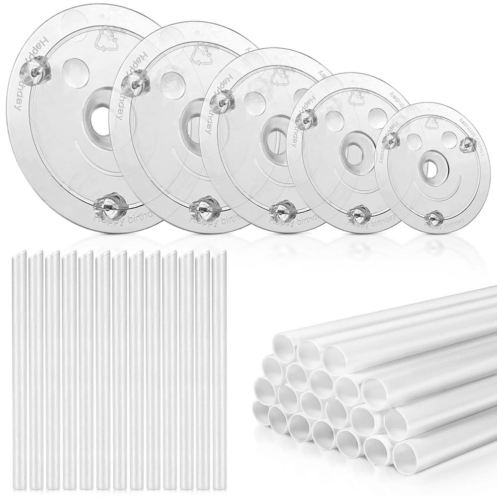 5 Pieces Cake Separator Plates Stands with 24 Pieces Plastic Cake Dowels Rods...