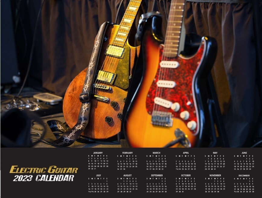 CLEARANCE SALE! 2023 ELECTRIC GUITAR CALENDAR W/ FREE GIBSON PICK USA-image