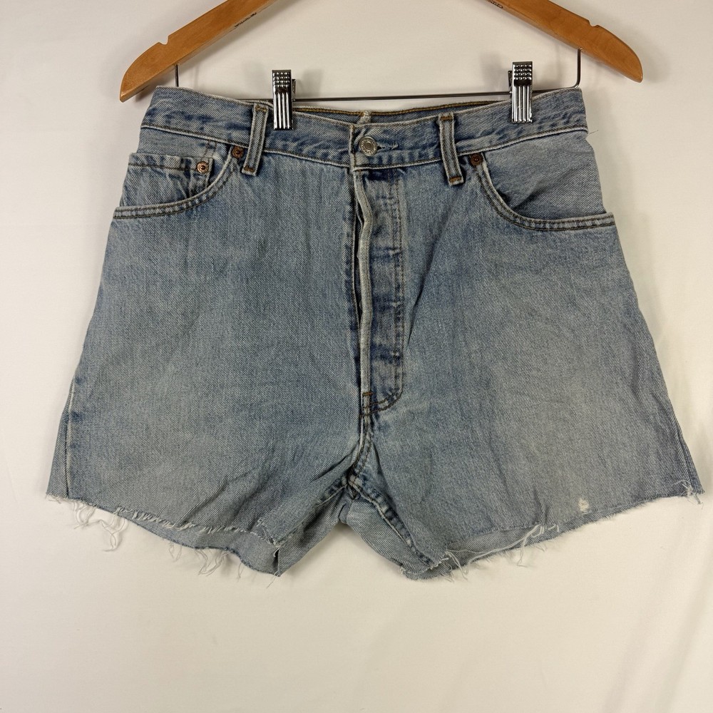 Levi's 501 Cut Off Shorts Women's 28 Blue 100% Cotton Mid Length Denim Y2K