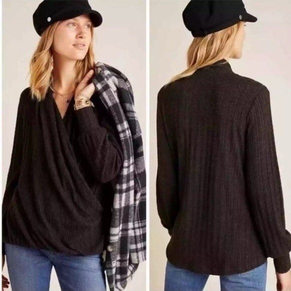 Anthropologie Womens Maeve Rafaela Hacci Faux Wrap Sweater Size Small Relaxed