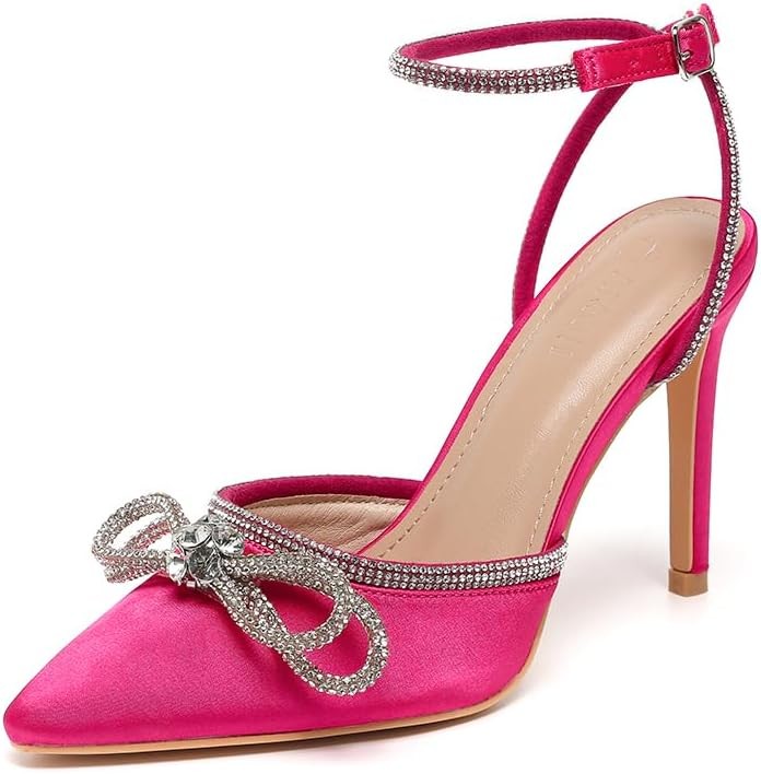 Amoji Women's Stilettos Rhinestone High Heels 4'' Pumps Ankle Strappy for...