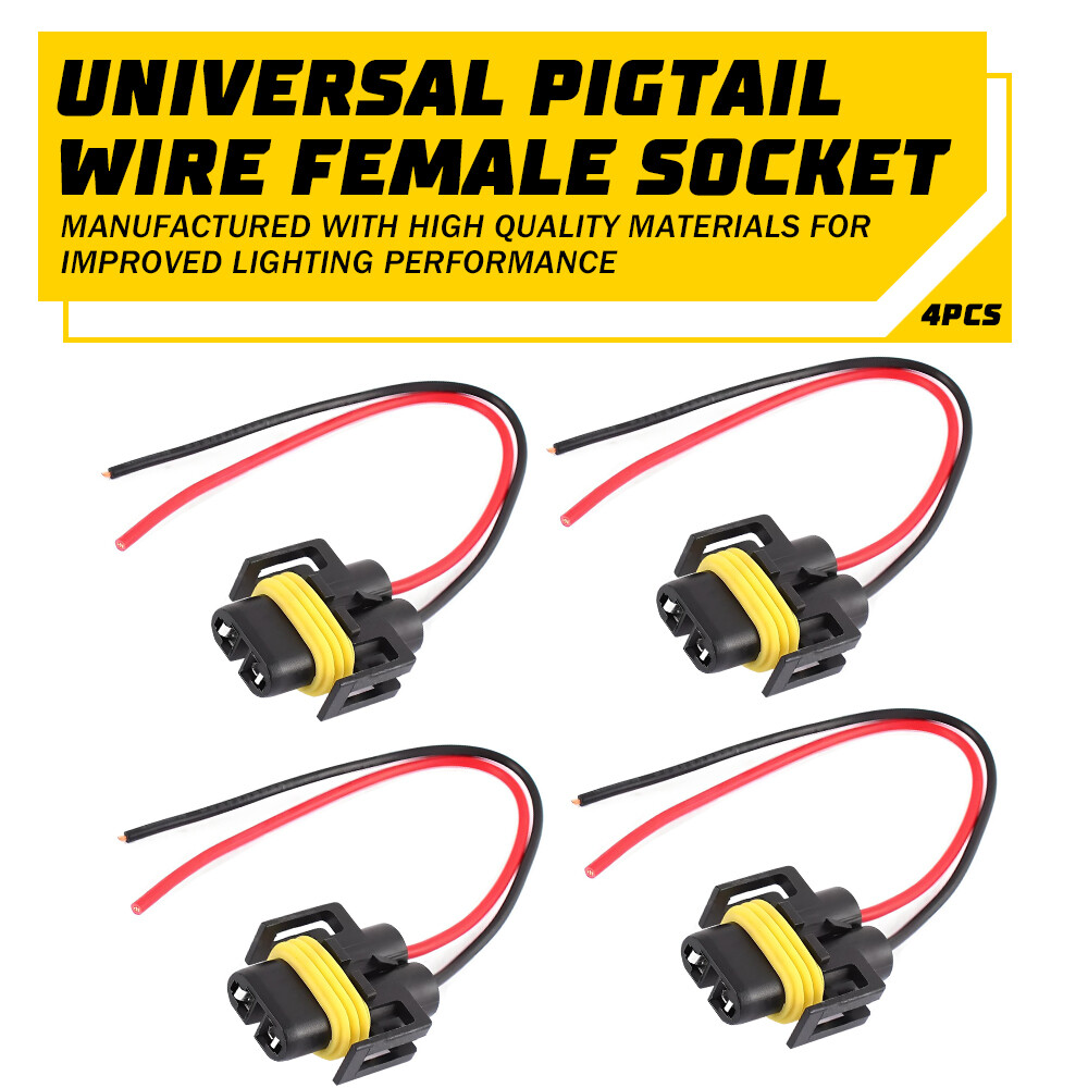 Wire Pigtail Female S H11 Two Harness Light Head Low Beam Bulb Connector 4PCS