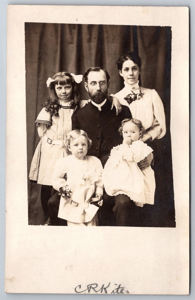 RPPC Family Photo 3 Little Girls CR Kite C1910s Real Photo Postcard AB18