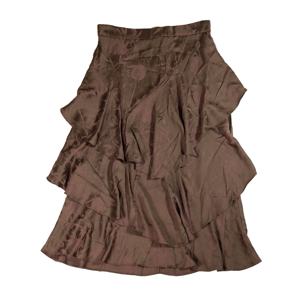 Per Una Skirt Size UK 14 Khaki Green Gypsy Layered Ruffle Jacquard Embroidery