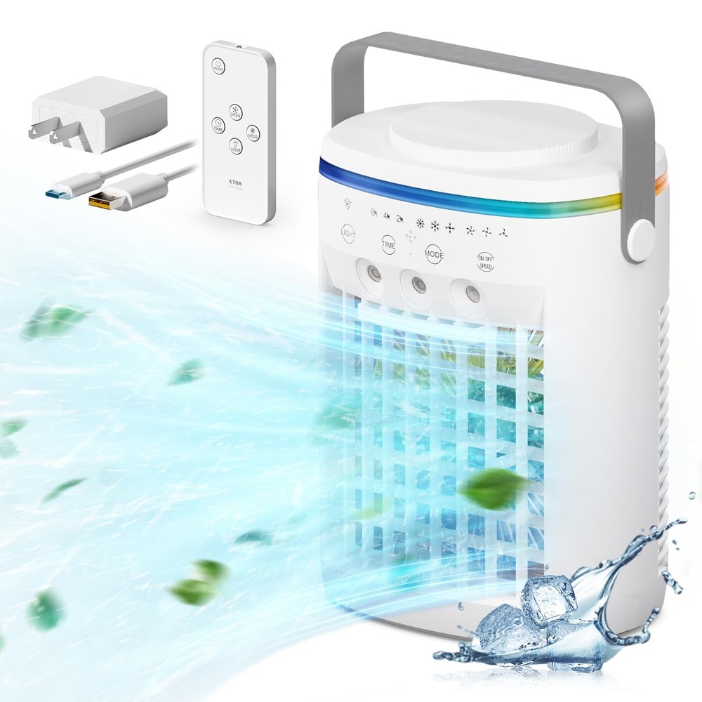 Portable Air Conditioner, Evaporative Air Cooler, 2-4-8H Timer Auto-Off &Remo...