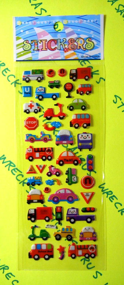 Micro Cars Trucks & Construction Vehicles Puffy Stickers Pack