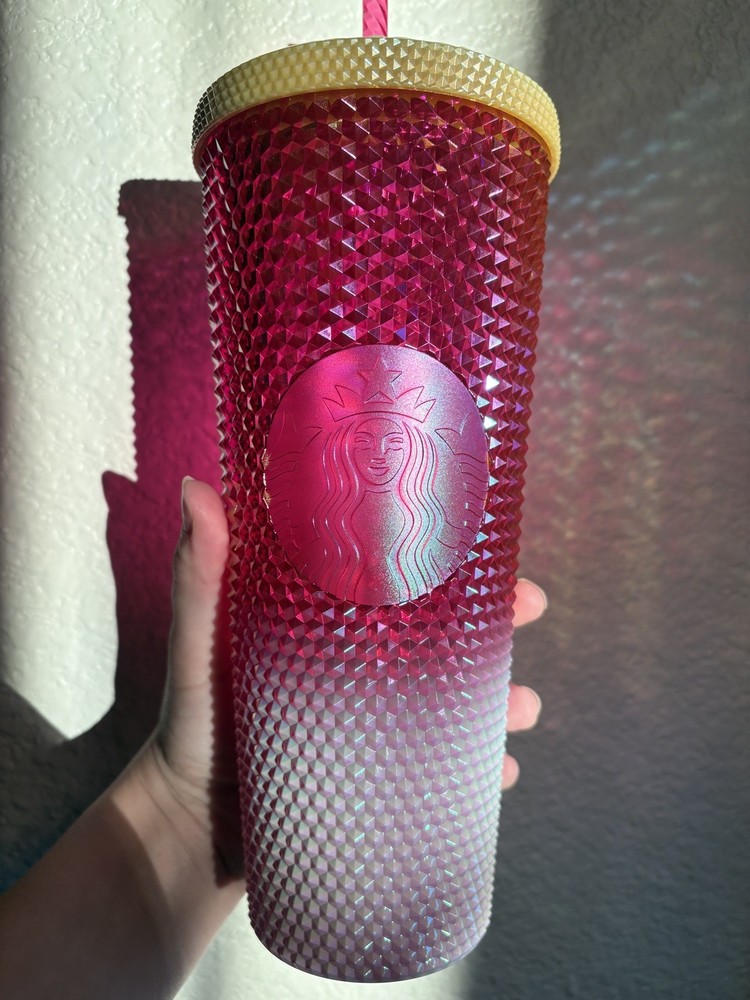Starbucks Ruby Iridescent White, Gold Gradient Studded Bling Venti 24oz Tumbler