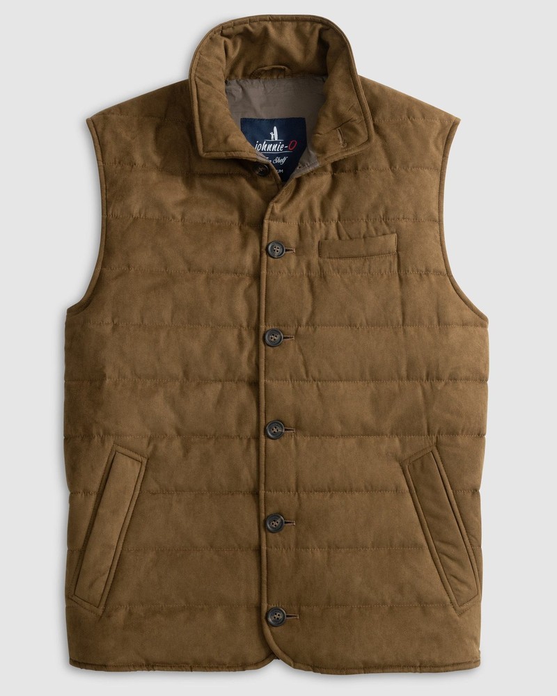 johnnie-O Pickens Quilted Faux Suede Vest Tan Size XXL