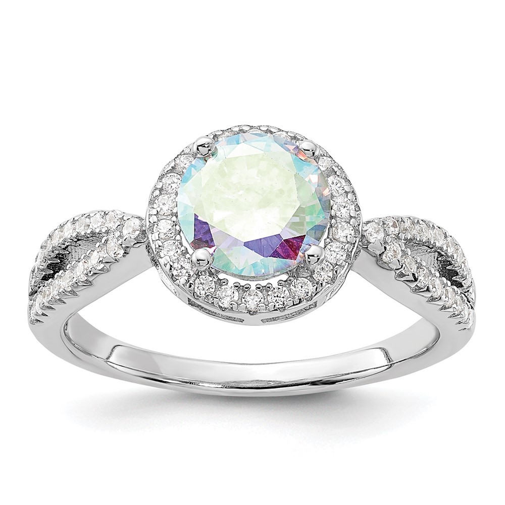 Sterling Silver Rhodium-plated Iridescent Cubic Zirconia Halo Ring Size 8
