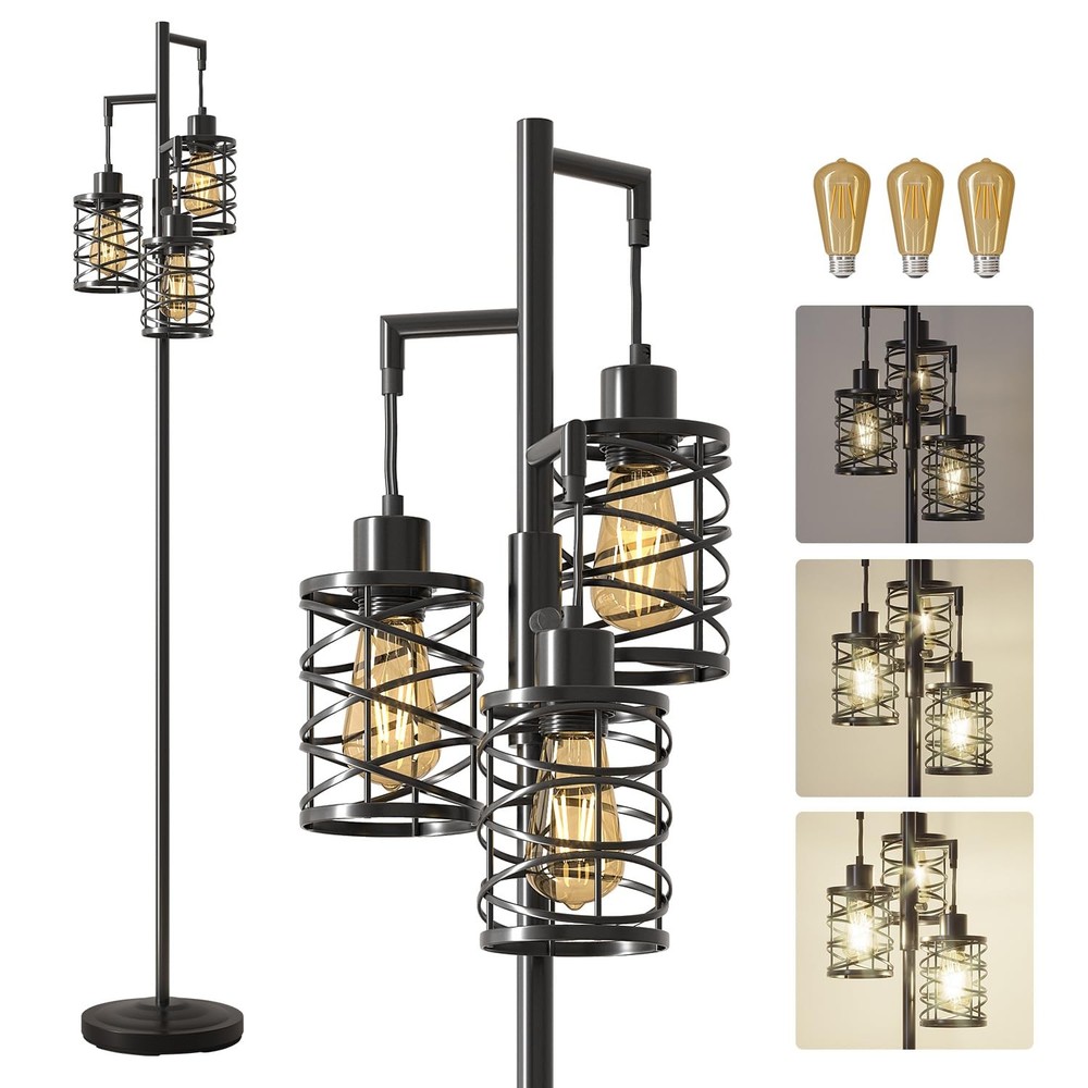 70 Inch Industrial Floor Lamp with 3 Stepless Dimmable Bulbs for Farmhouse Style