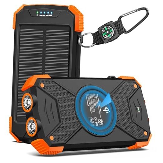 10,000mAh Solar Power Bank with 20W Fast Wireless Charging in Orange