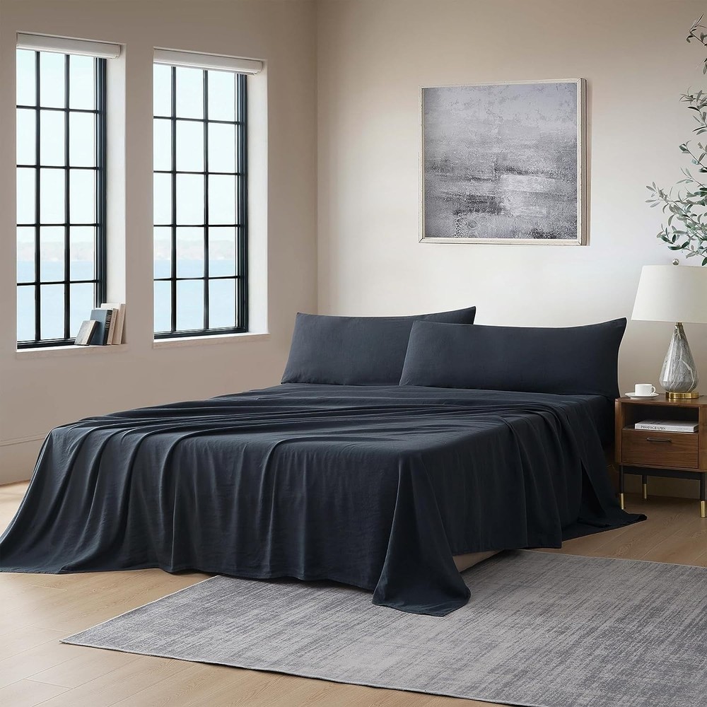Dark Sky Reserve Bamboo Linen Sheets Nightfall Navy Made in Portugal