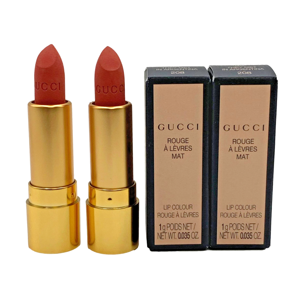 2 Piece Gucci Rouge Levres Mat Lip Colour Matte 208 They Met in Argentina 1g ea