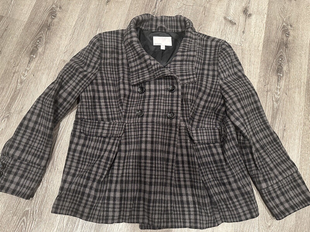 Old Navy Women’s Double Breasted Swing Black/gray Plaid Wool Coat Size XL