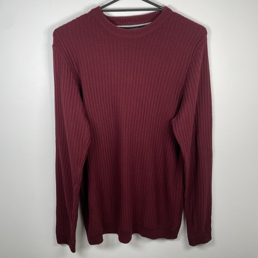 Le Shark Crew Neck Jumper Knit Pullover Sweater Burgundy Mens Size M