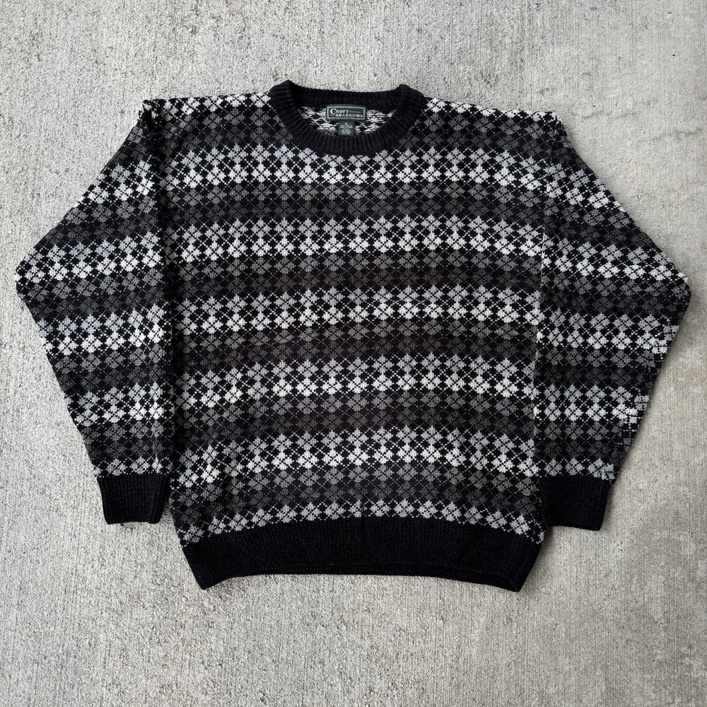 Vintage 90s Croft & Barrow Geometric Knit Cosby Grandpa Sweater Multicolor Sz XL