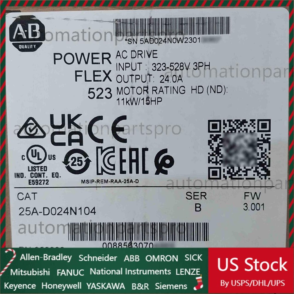 New Sealed Allen Bradley 25A-D024N104 Ser B PowerFlex 523 AC Drive 11kW 15HP