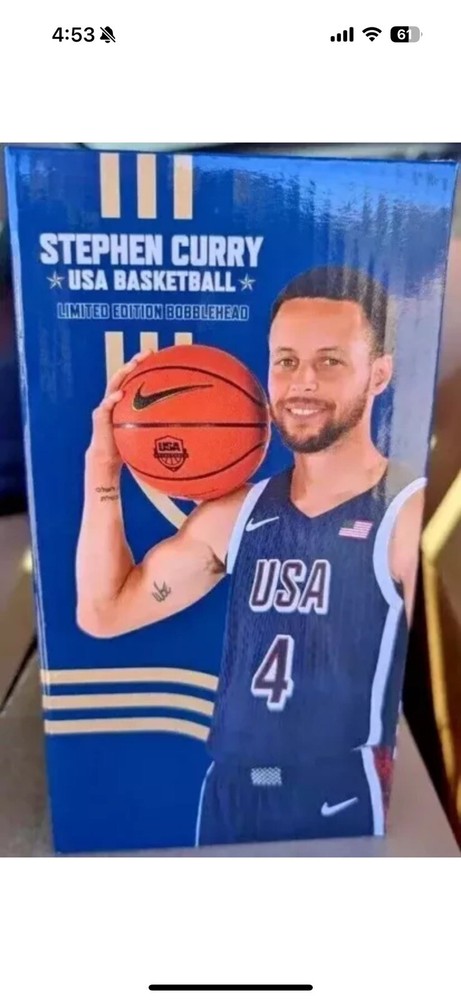 Warriors 2024 Stephen Curry Team USA Olympic Basketball Bobblehead EUC Limited