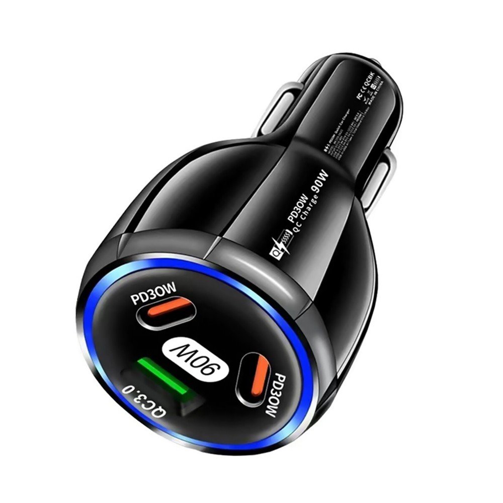 90W USB QC3.0 & PD 30W 3-Port Car Charger for Huawei Fast Charging