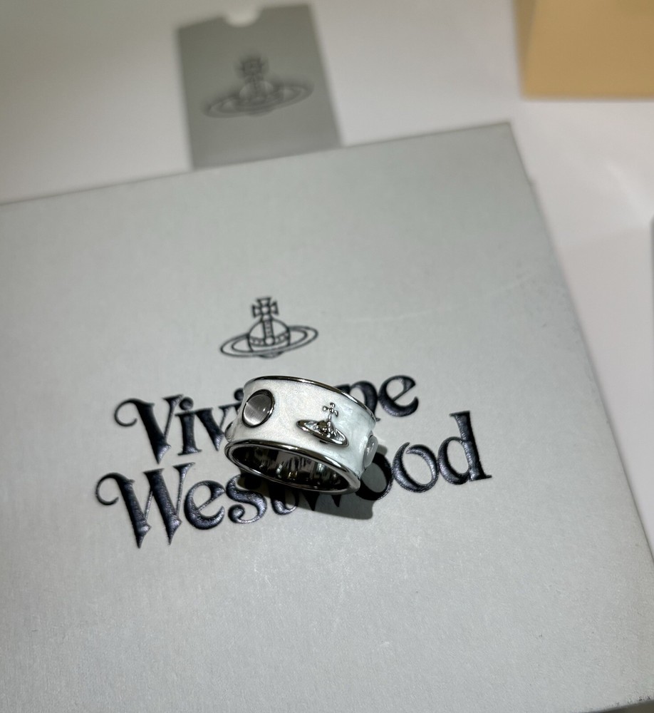 Vivienne Westwood Opal King Ring Silver Tone Size 7.5 357