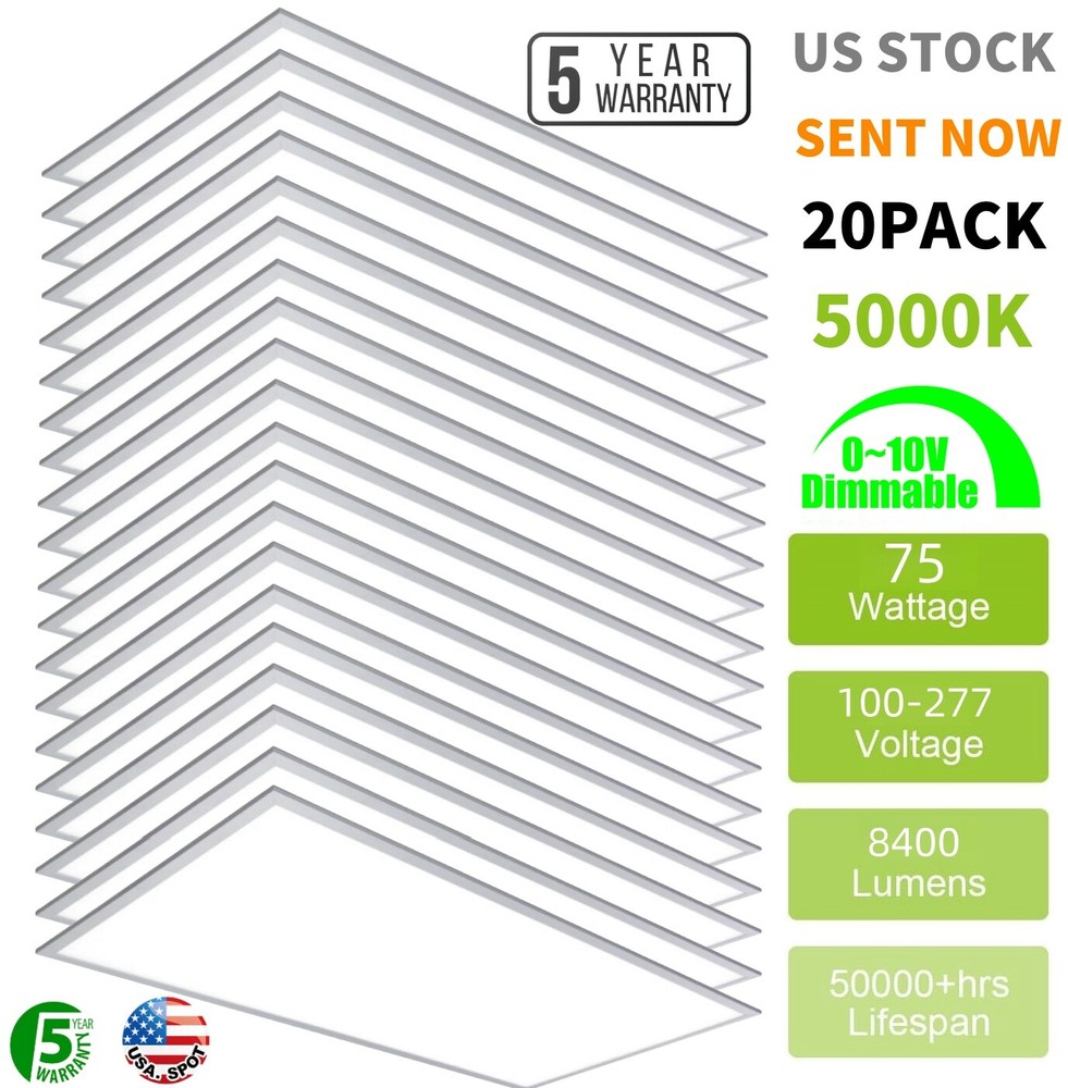 20 Pack 2x4 FT 75W LED Flat Panel Troffer Light,5000K Drop Ceiling Office Lights