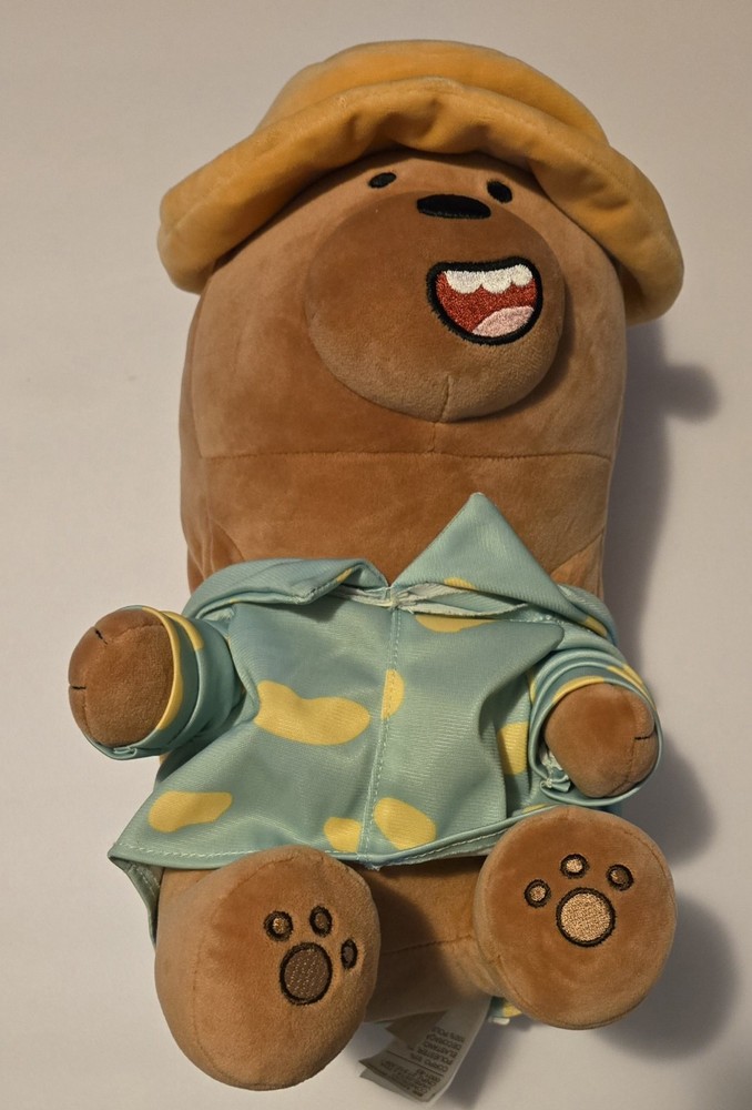 MINISO We Bare Bears Grizzly With Shirt & Hat Plush Doll Toy 11” Stuffed Animal