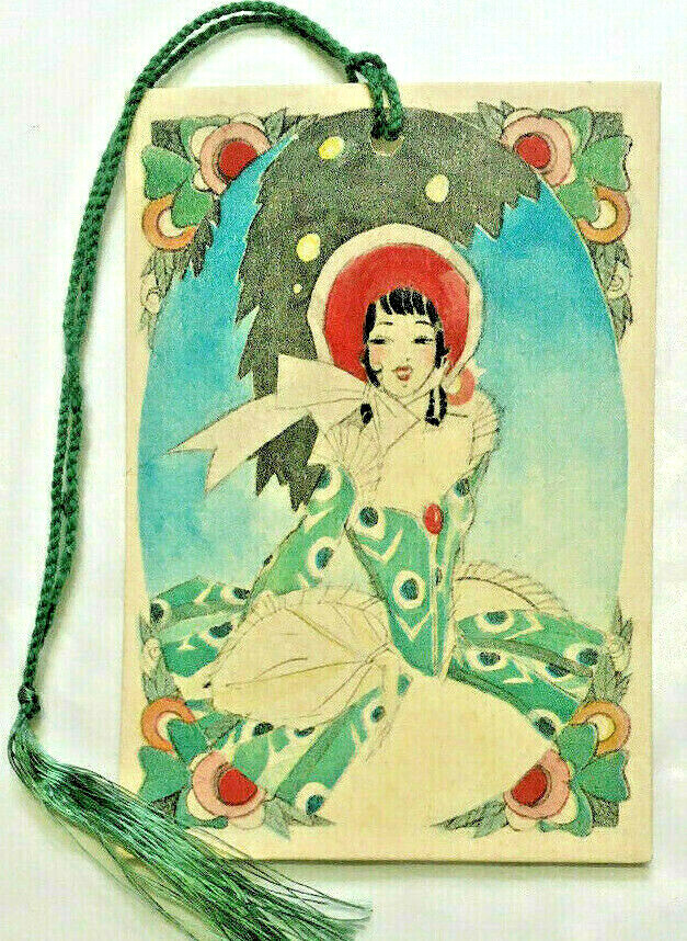 Unused Vintage Bridge Tally, Art Deco Beautiful Christmas Coat Watercolor Buzza