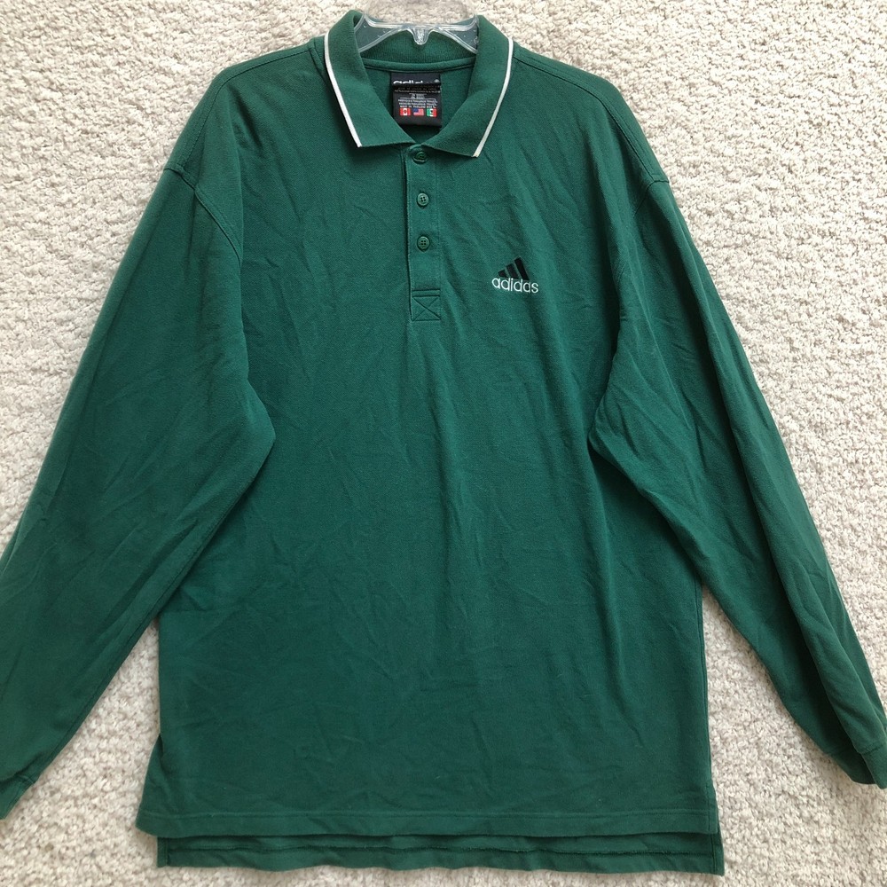 VINTAGE Adidas Polo Shirt Large Adult Green Long Sleeve Performance Golf Mens L